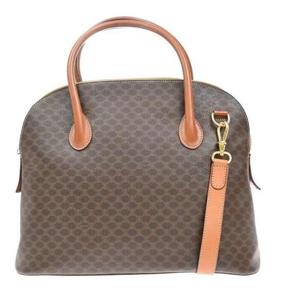 CELINE Logo Macadam Pattern 2Way Shoulder Hand Bag PVC Leather Brown GHW 35KB002 - Picture 1 of 15